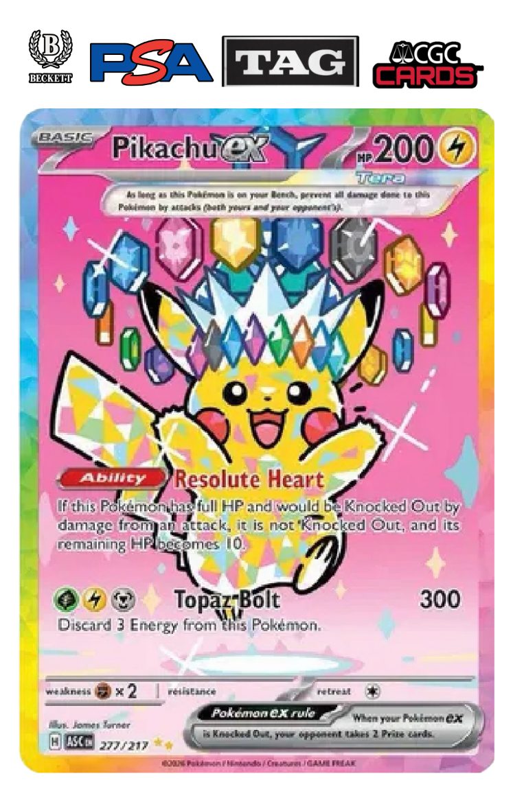 Pikachu EX Special Illustration Rare 277/217 from Pokémon Mega Evolution: Ascended Heroes, listed on House of Stox at AED 1,899